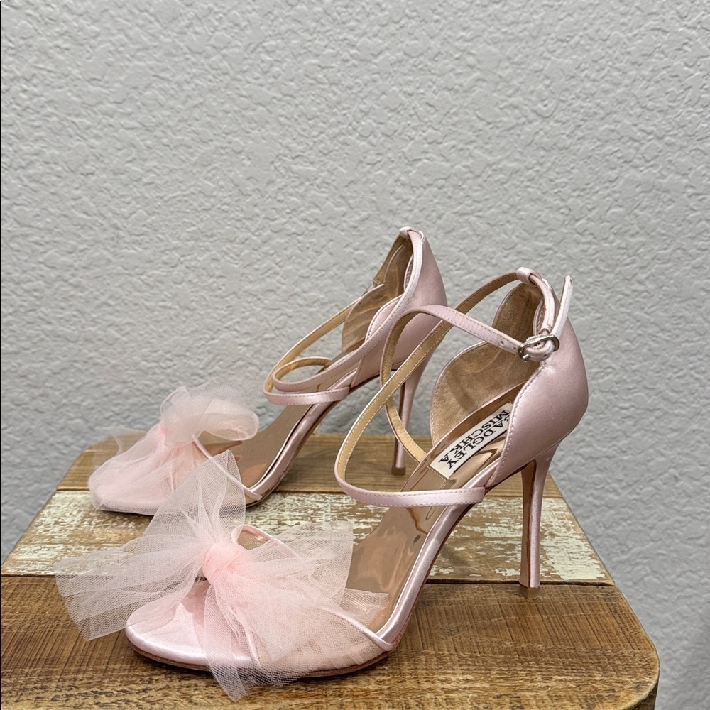 Badgley Mischka Terris Tulle Poof Bow Heel Pink Blush Size 6 - Picture 4 of 8